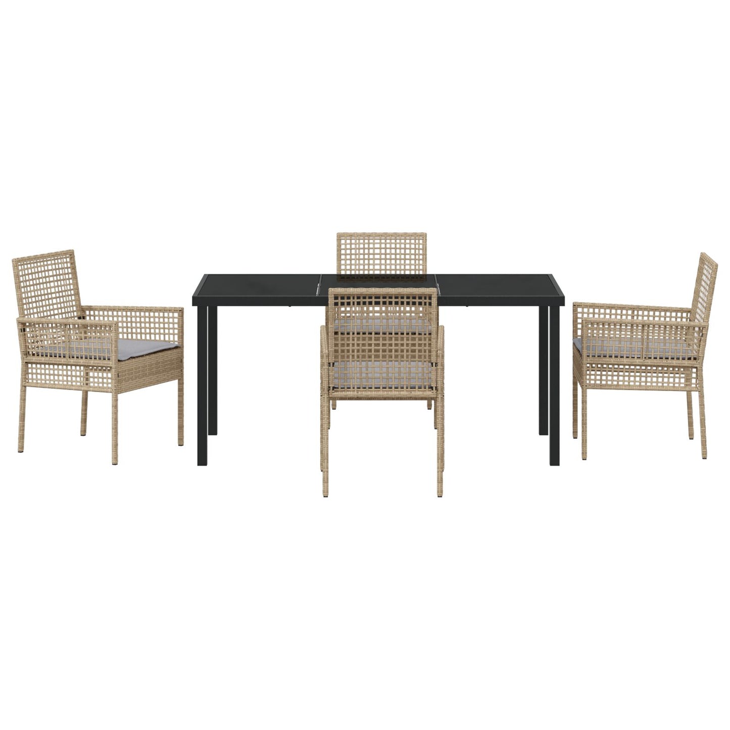 5-Delige Tuin Eettafel Set Met Kussens Beige Poly Rattan