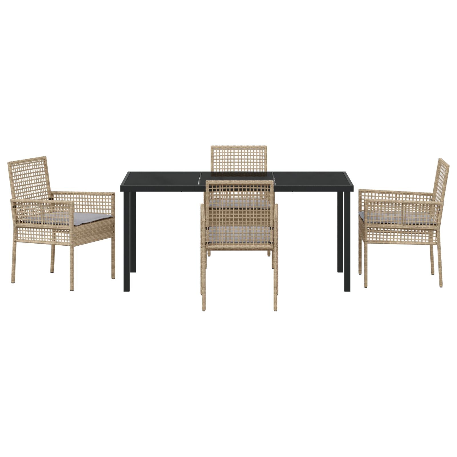 5-Delige Tuin Eettafel Set Met Kussens Beige Poly Rattan