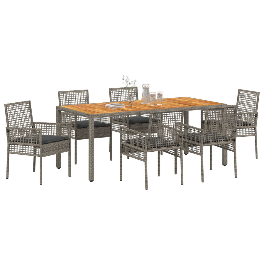 7-Delige Tuin Eettafelset Met Kussens Grijs Poly Rattan