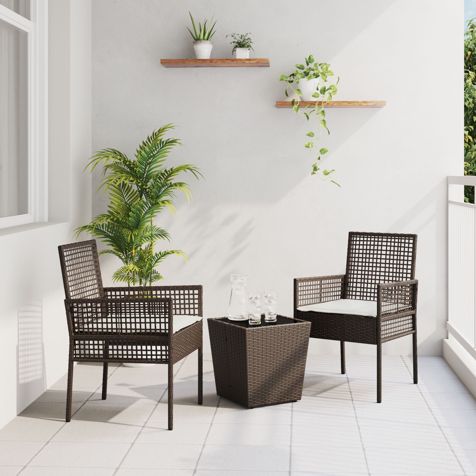 3-Delige Tuin Bistroset Met Kussens Bruin Poly Rattan