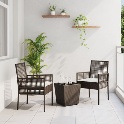 3-Delige Tuin Bistroset Met Kussens Bruin Poly Rattan