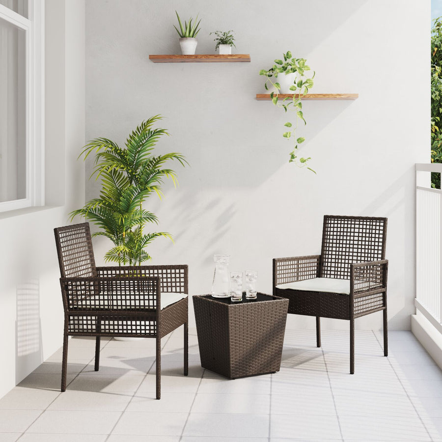 3-Delige Tuin Bistroset Met Kussens Bruin Poly Rattan