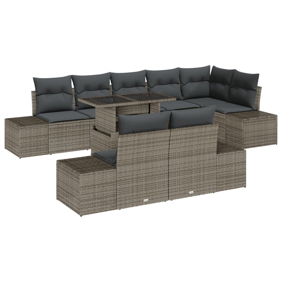Tuin Sofaset Set Van 9 Bruin, Grijs Rattan, Stof Tuin Hoeksalon