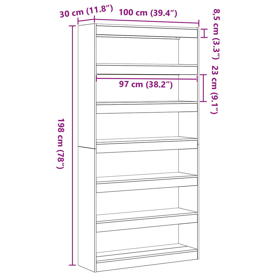 Boekenkast Zwart Eiken Bewerkt Hout 100 X 30 X 198 Cm Planken