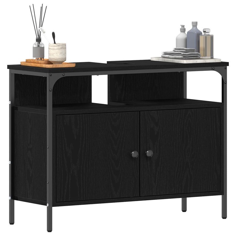 Bathroom Sink Cabinet 80X30X60 Cm Engineered Wood Zwart eiken 80 cm