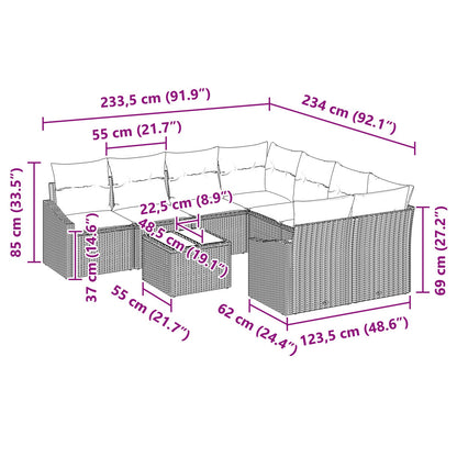 9-Delige Tuinsofaset Met Kussens Zwart Poly Rattan