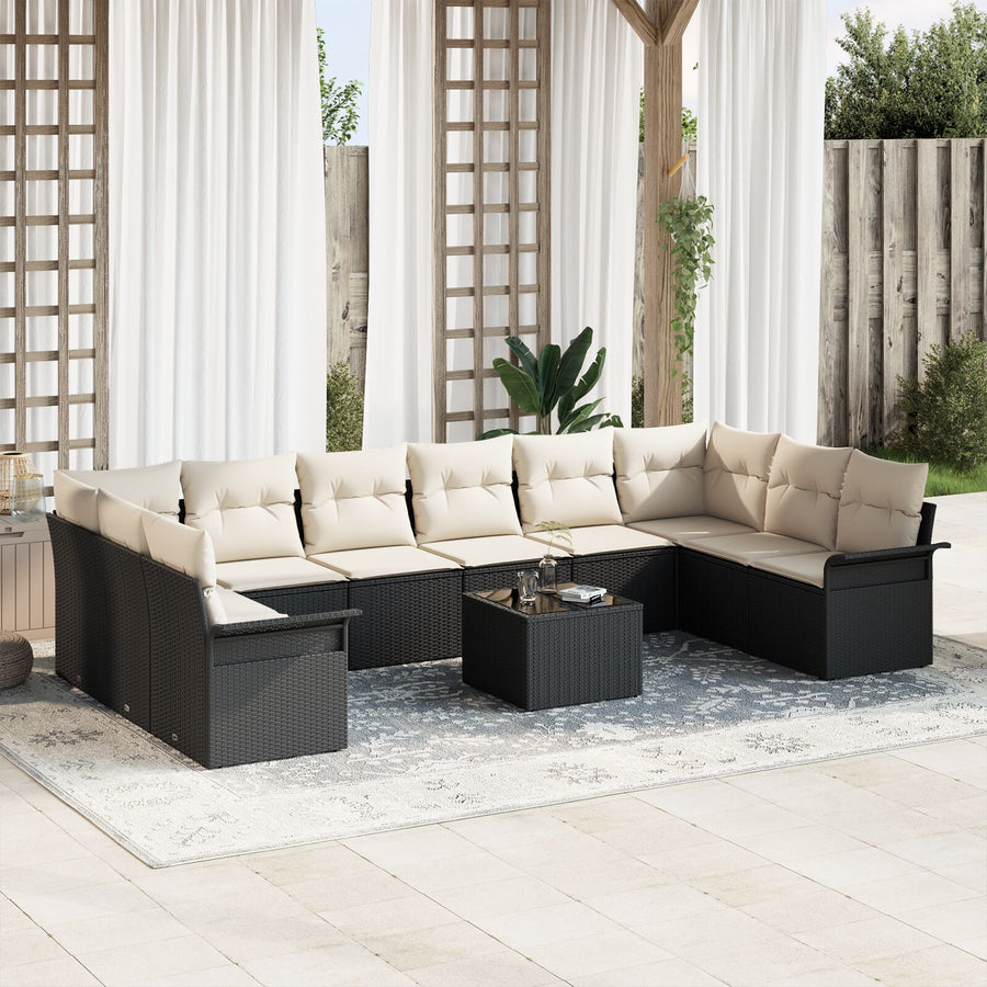 10-Delige Tuin Sofa Set Met Kussens Bruin Poly Rattan