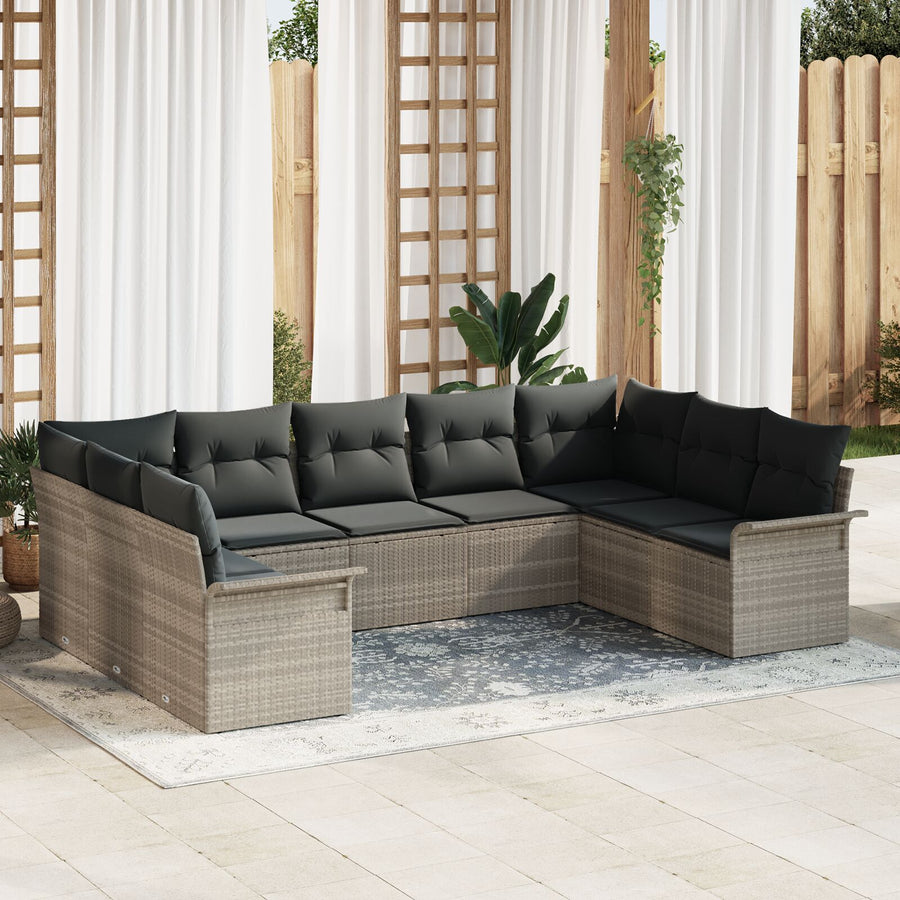 9-Delige Tuinset Met Kussens Poly Rattan Lichtgrijs zonder tafel