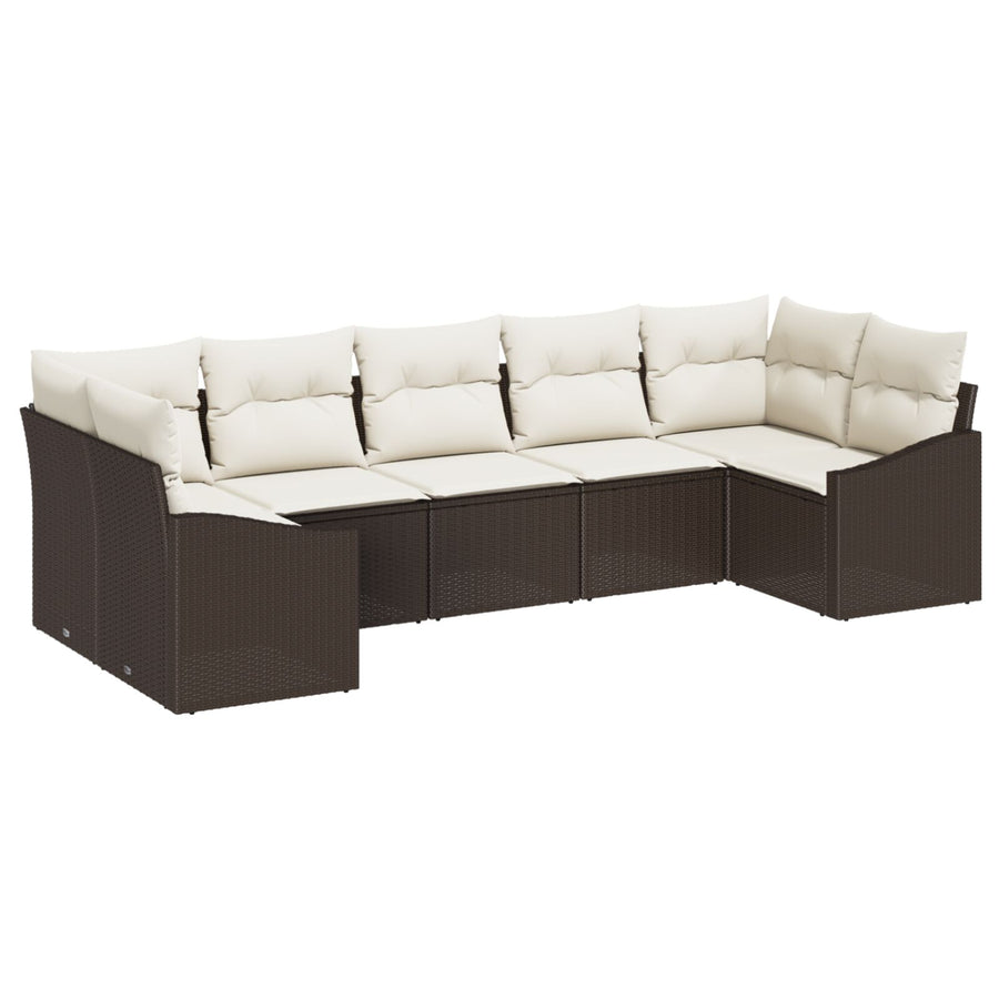 7-Delige Tuinbankset Met Kussens Bruin Poly Rattan