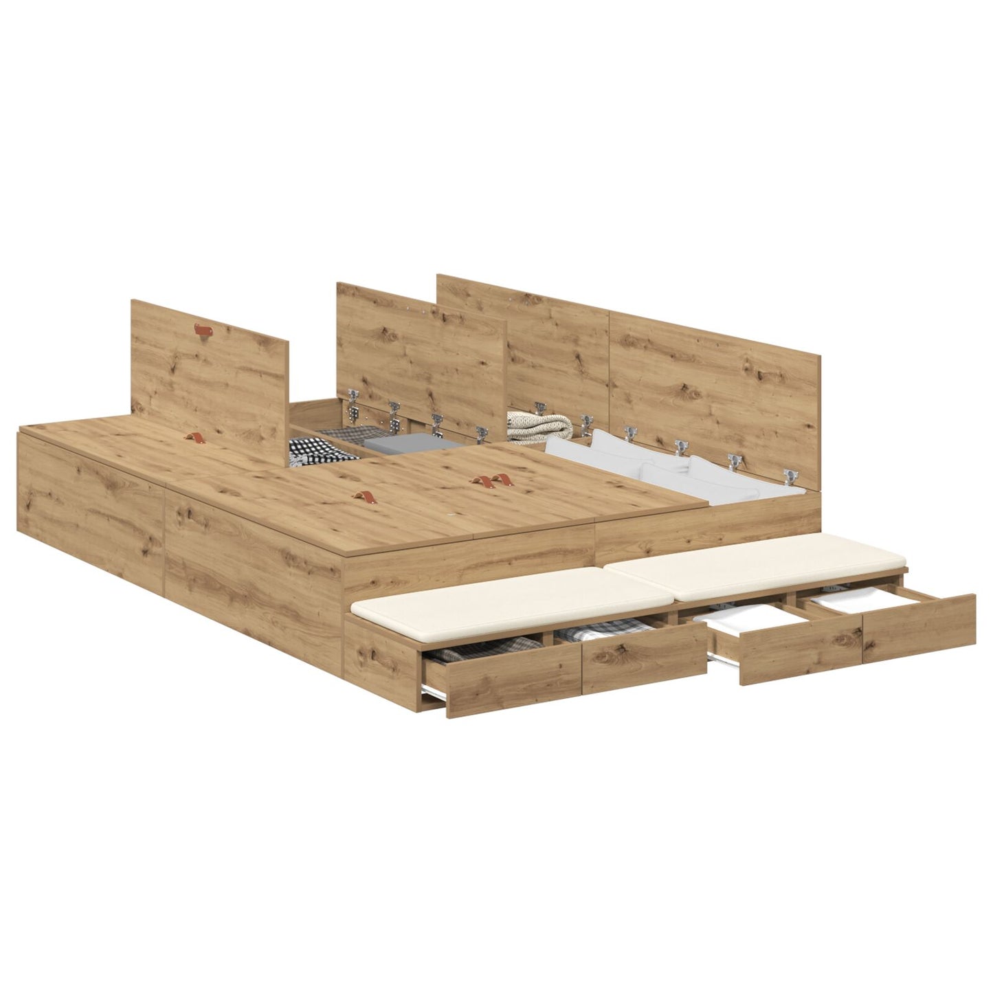 Opbergbedframe Artisan Eiken Bewerkt Hout 236,5 X 150 X 31,5 Cm Artisanaal Eiken
