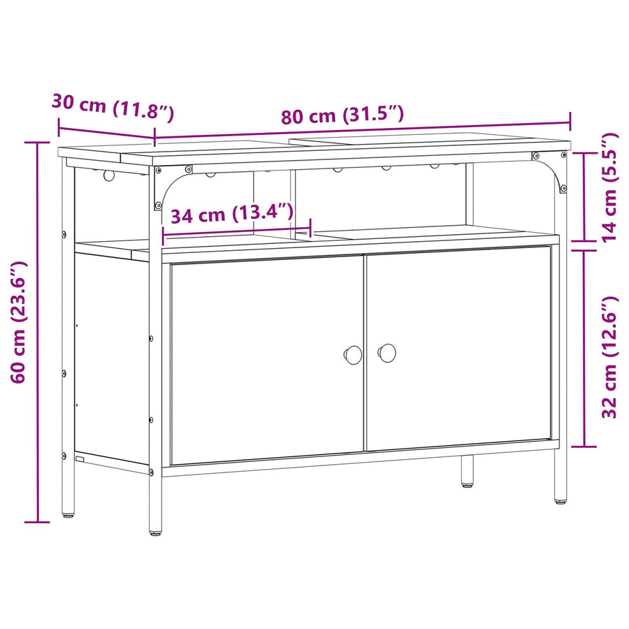 Bathroom Sink Cabinet 80X30X60 Cm Engineered Wood Zwart eiken 80 cm