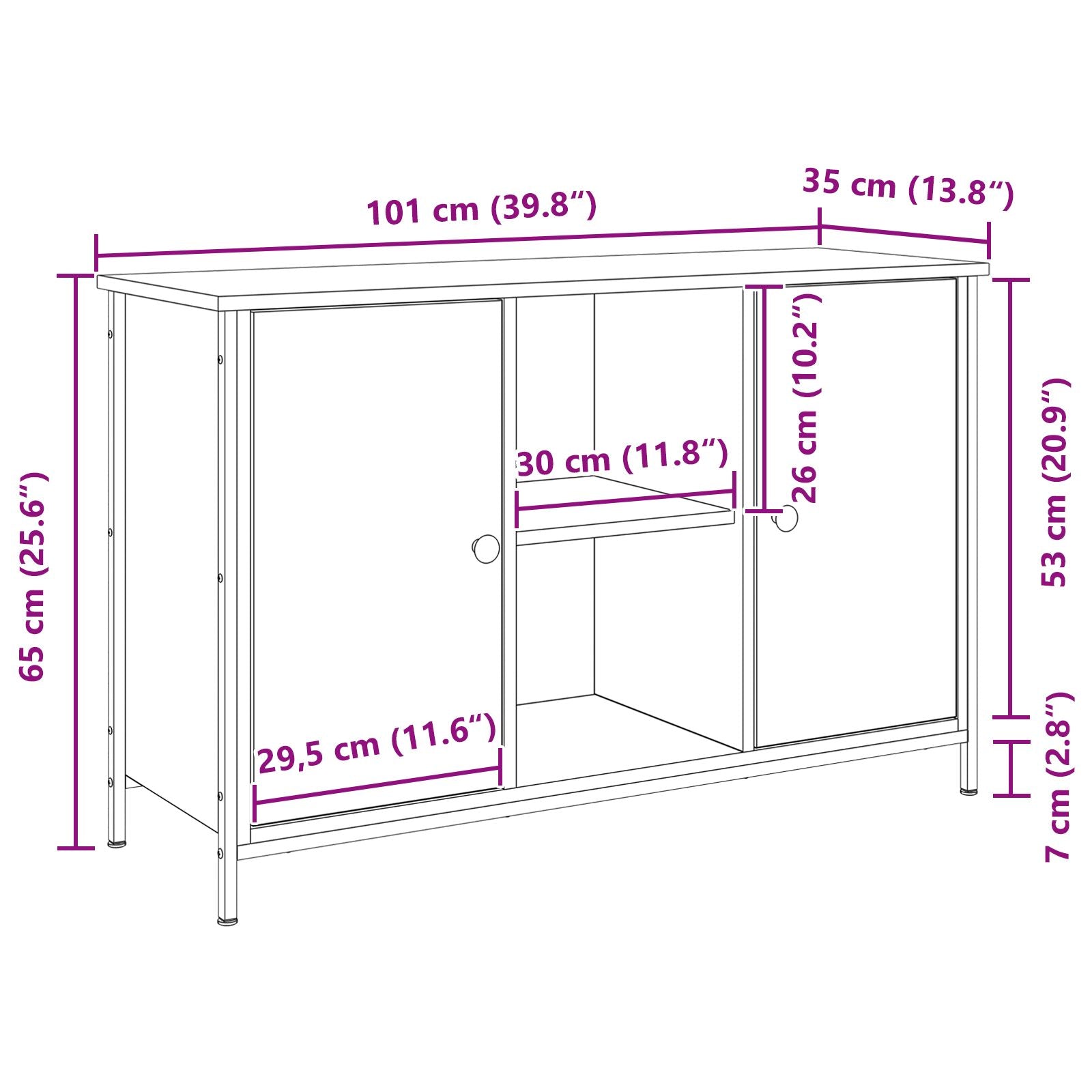 Tv-Kast Zwart Eiken 101X35X65 Cm Engineered Hout En Staal