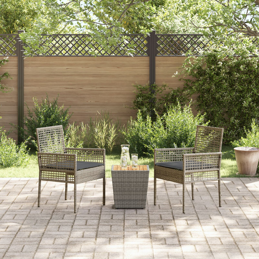 3-Delige Tuin Bistroset Met Kussens Grijs Poly Rattan