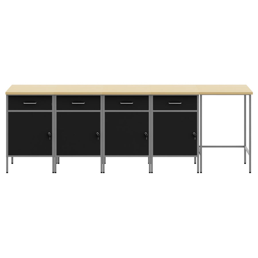 5-Delige Werkcabinet En Hoektafel Set Geengineerd Hout 4x (84 cm) Zwart Tafel + 4x kast
