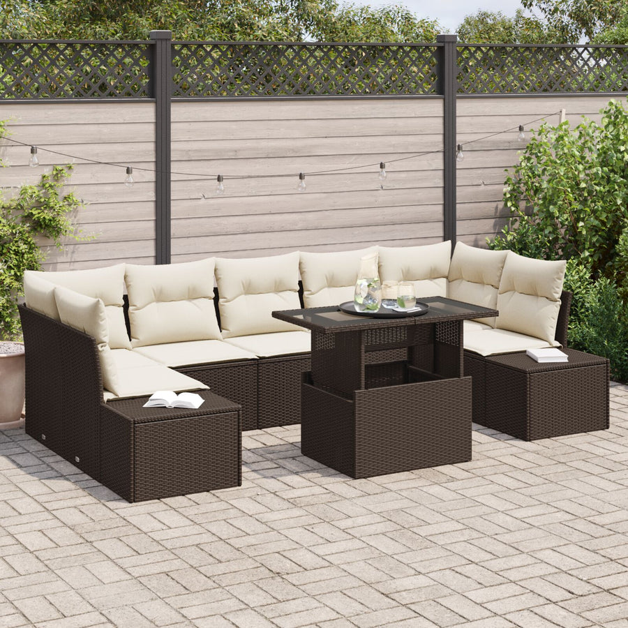 Tuin Sofa Set Set Van 8 Donkerbruin, Crème Rattan, Polyester
