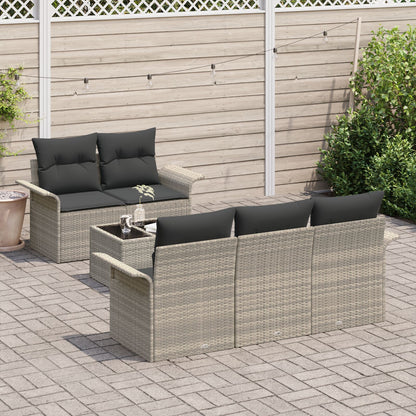 6-Delige Tuinbank Set Met Kussens Lichtgrijs Poly Rattan