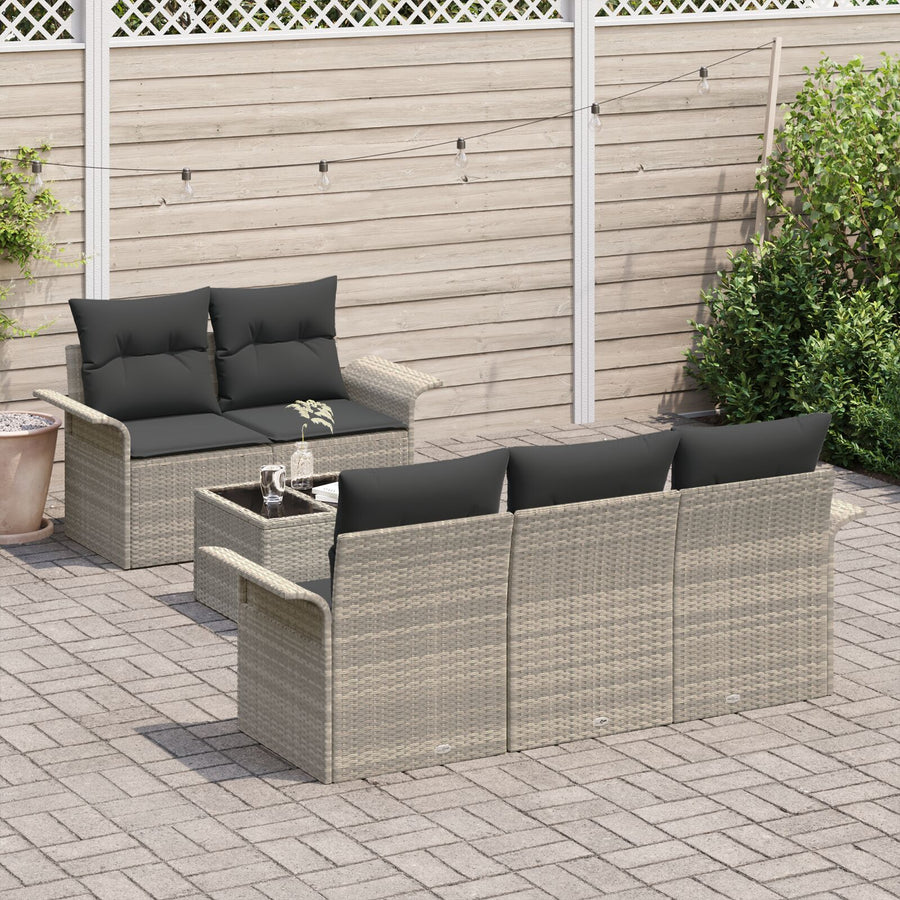 6-Delige Tuinbank Set Met Kussens Lichtgrijs Poly Rattan