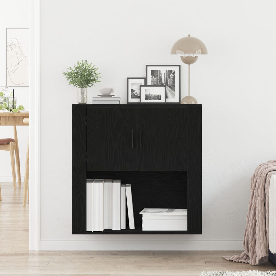 Wandkast 80X33X80 Cm Bewerkt Hout Zwart eiken