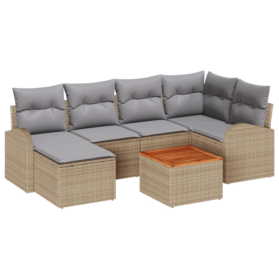 7-Delige Tuin Sofa Set Met Kussens Beige Poly Rieten Acacia