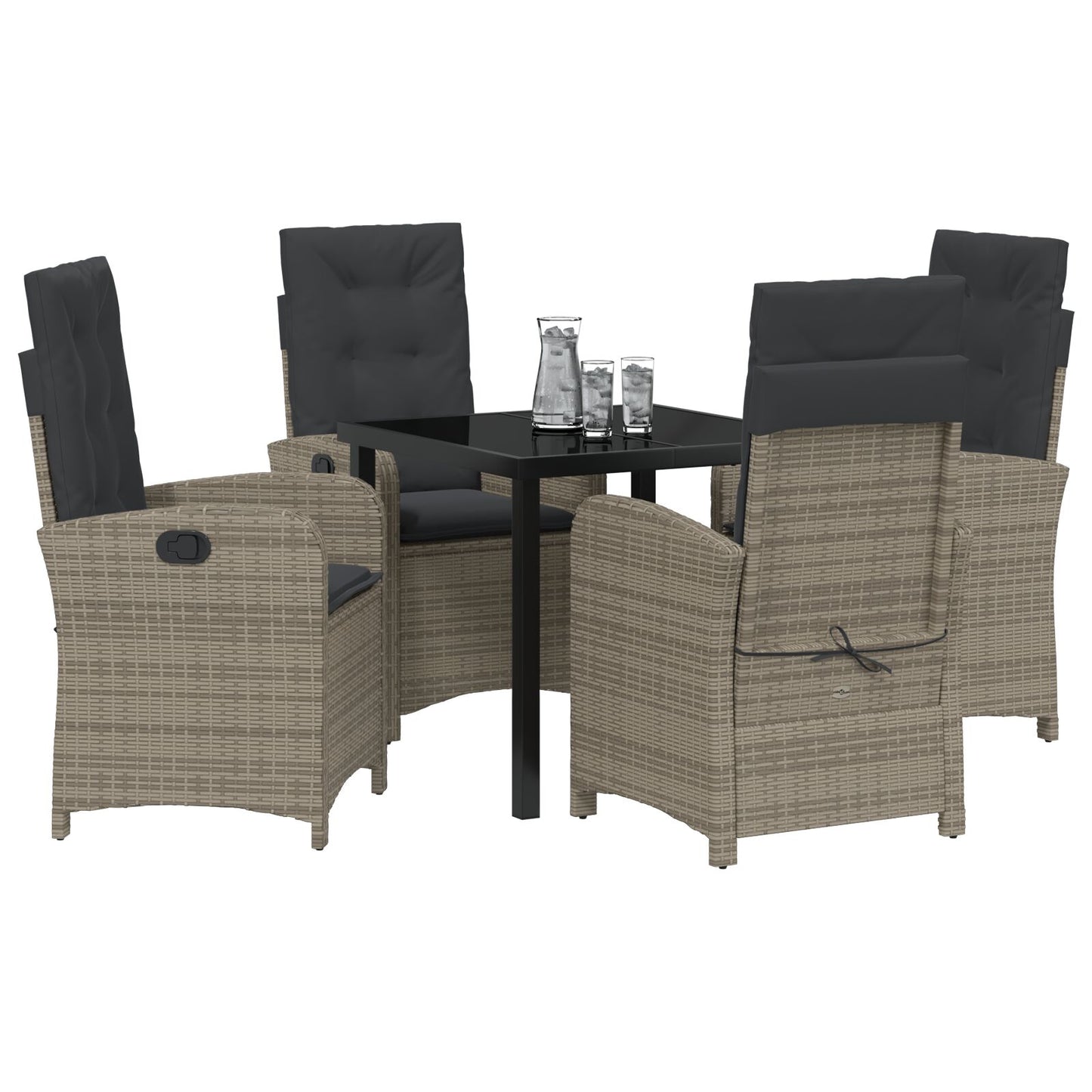 5-Delige Tuin Eetset Met Kussens Grijs Poly Rattan