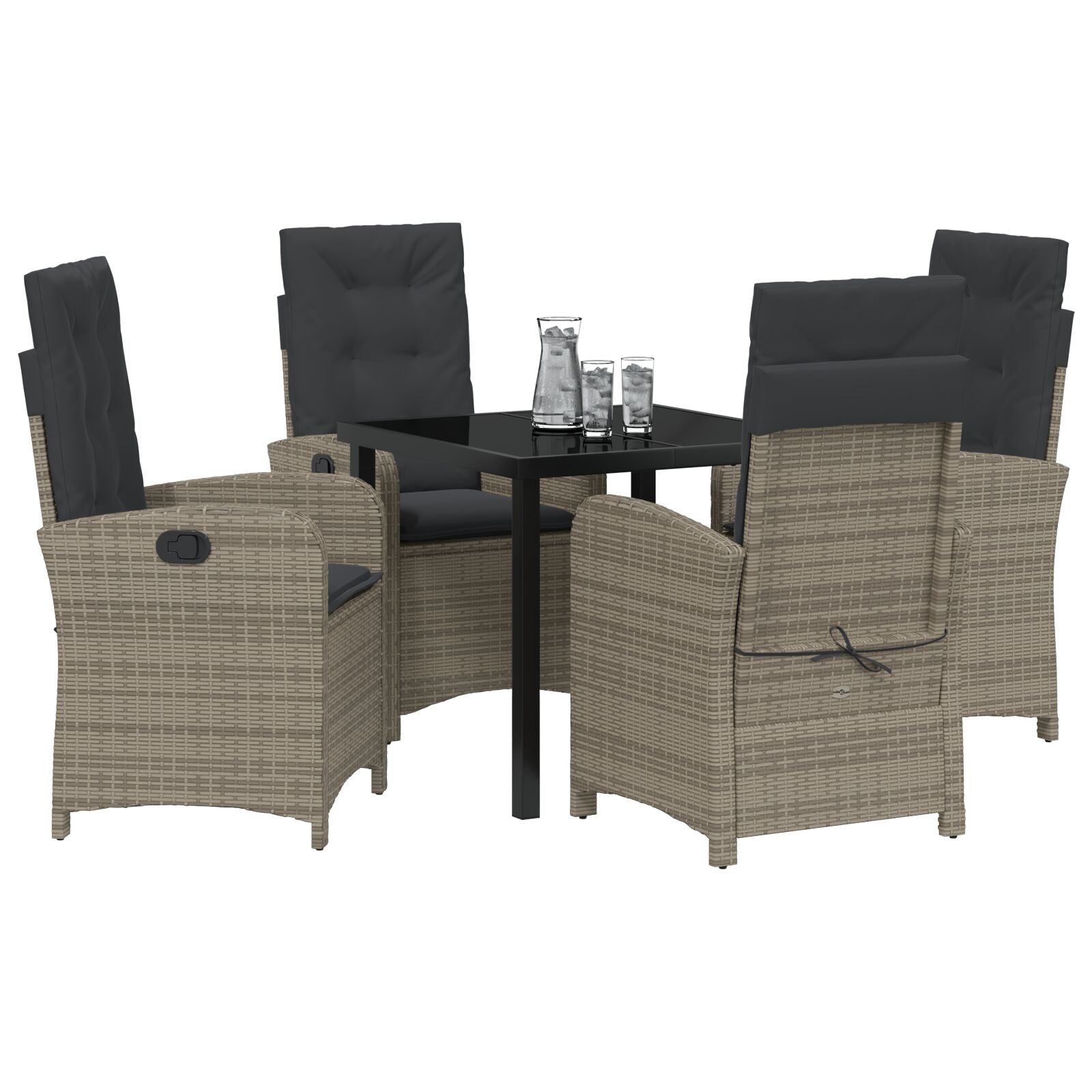 5-Delige Tuin Eetset Met Kussens Grijs Poly Rattan