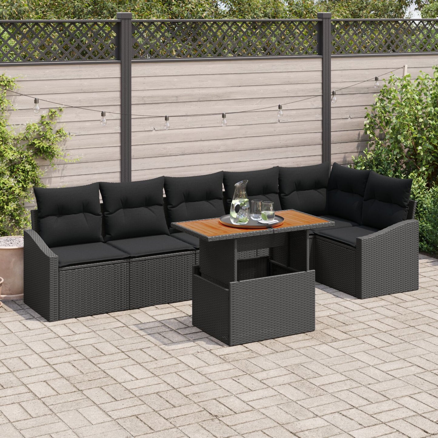 Tuinbank Set Set Van 7 Zwart Rattan 7-Delige Tuin Eetset