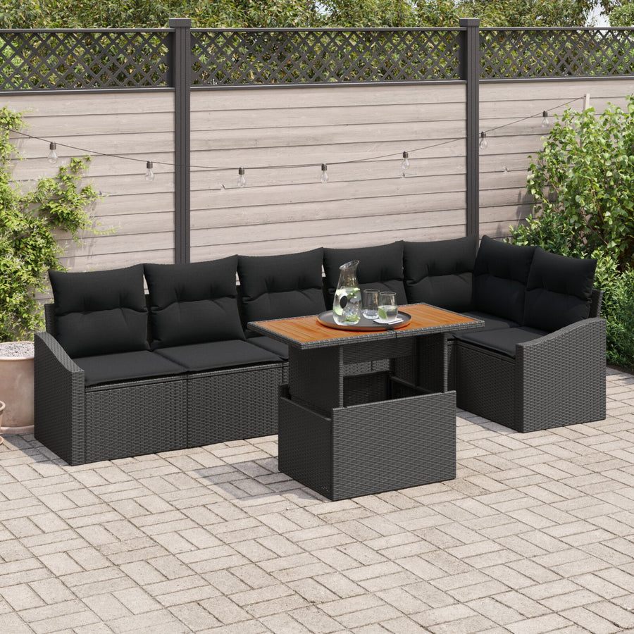 Tuinbank Set Set Van 7 Zwart Rattan 7-Delige Tuin Eetset