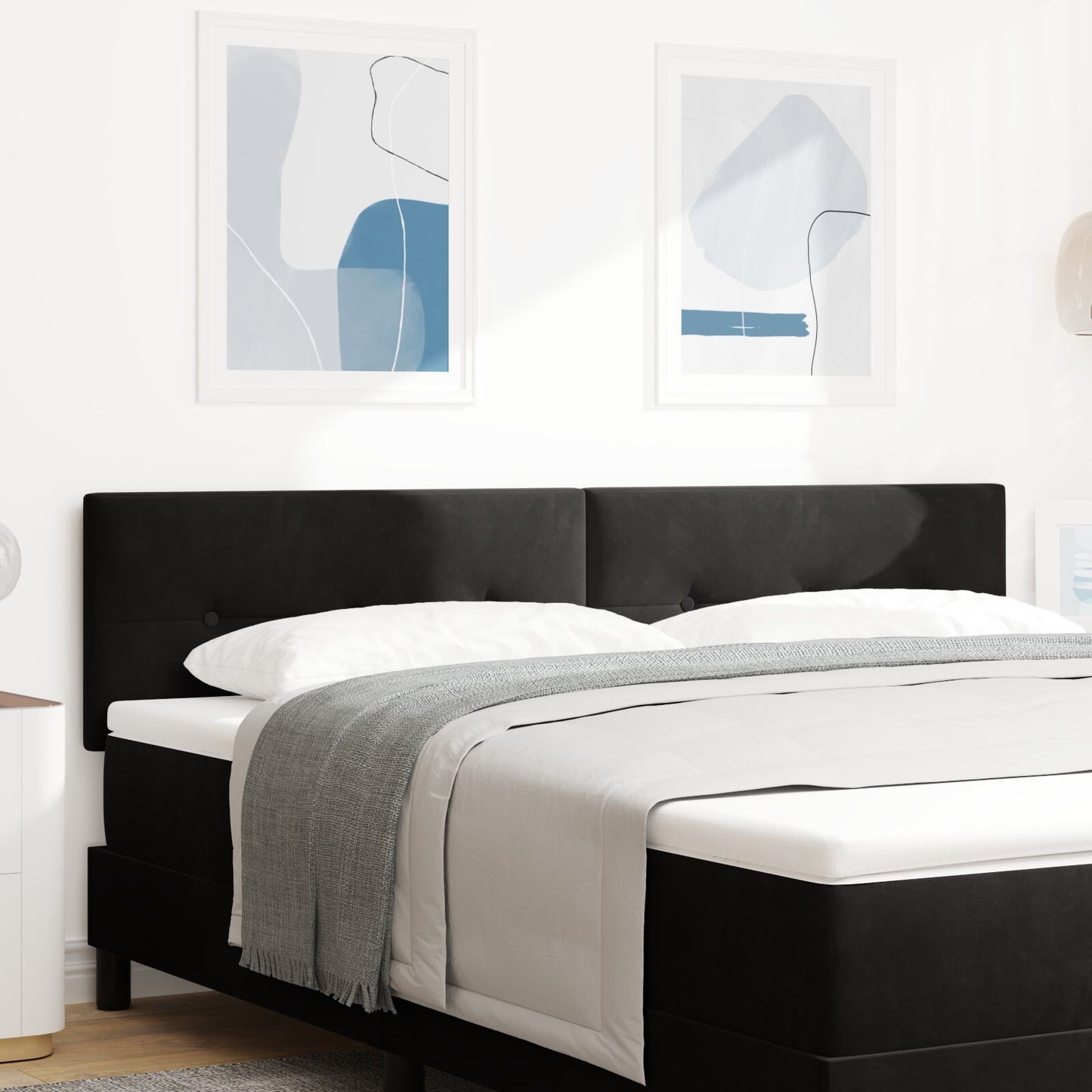 Hoofdbord Knop Tufted Velours Zwart 180 cm Laag hoofdbord