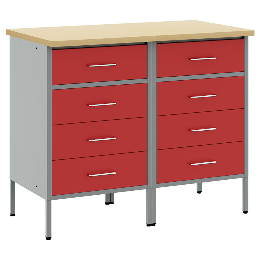 Werkbank 2 Delig En Grijs Geengineerd Hout En Staal 2x (85 cm) Rood 2x kast