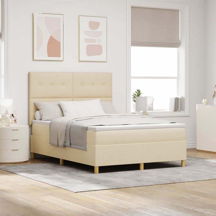 Boxspring Bed Met Matras Crème 140X190 Cm Stof Blauw