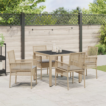 5-Delige Tuin Eetset Met Kussens Beige Poly Rattan