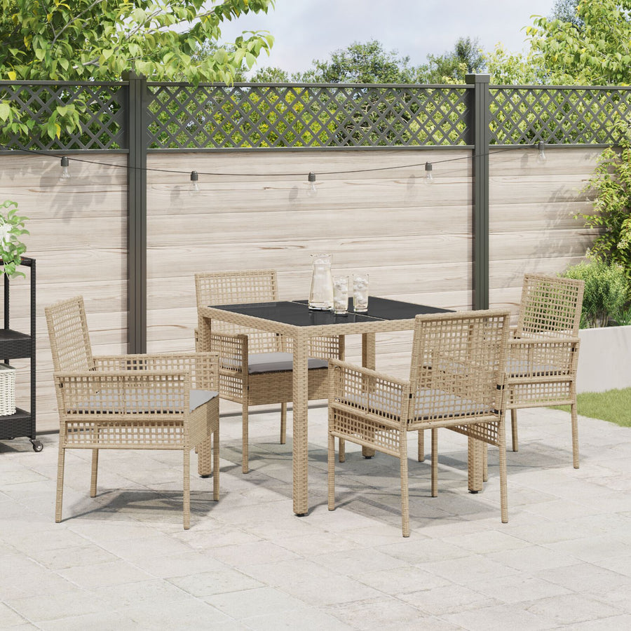 5-Delige Tuin Eetset Met Kussens Beige Poly Rattan