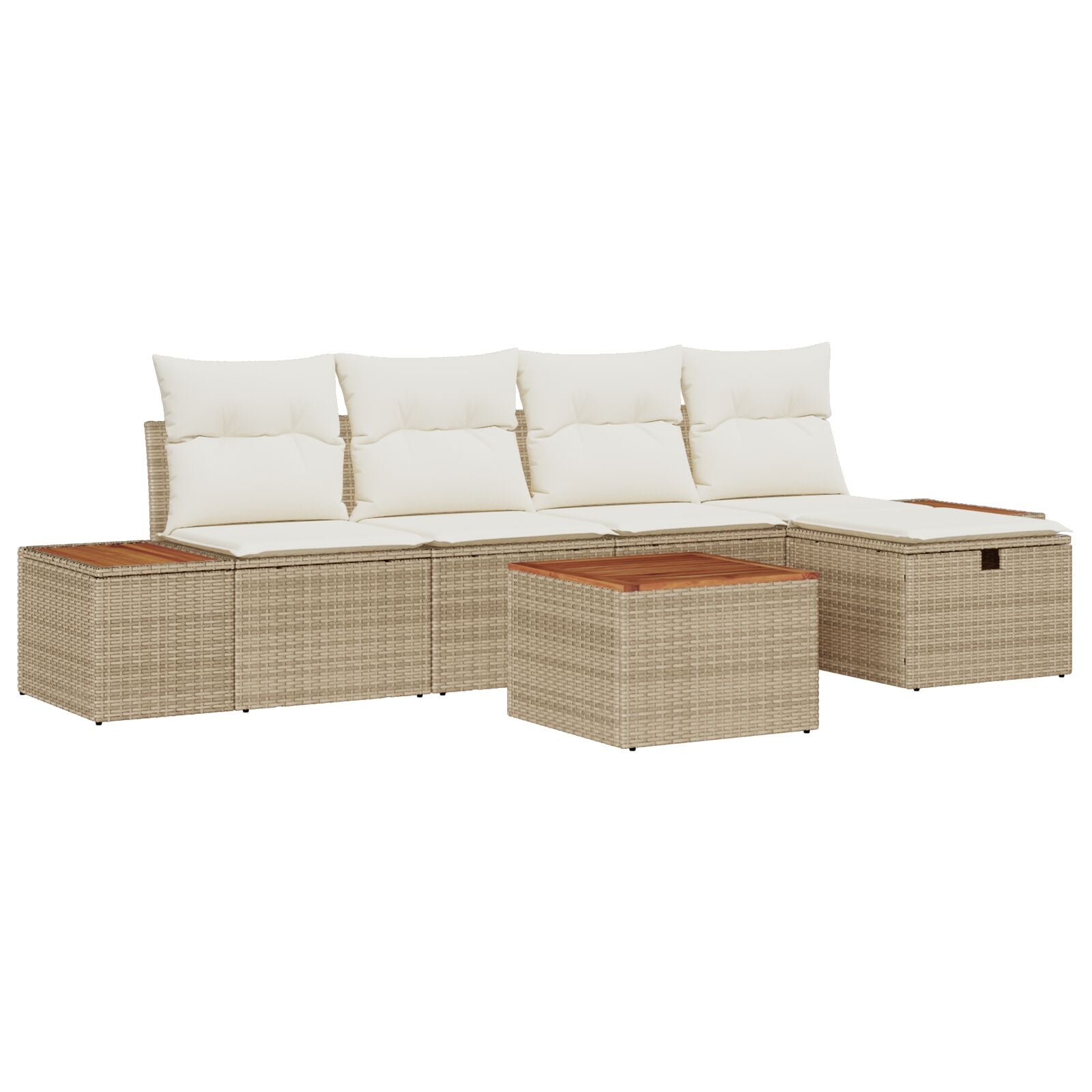 6-Delige Tuin Sofa Set Met Kussens Beige Poly Rattan