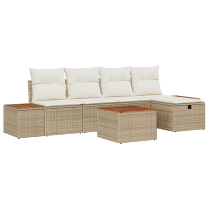 6-Delige Tuin Sofa Set Met Kussens Beige Poly Rattan