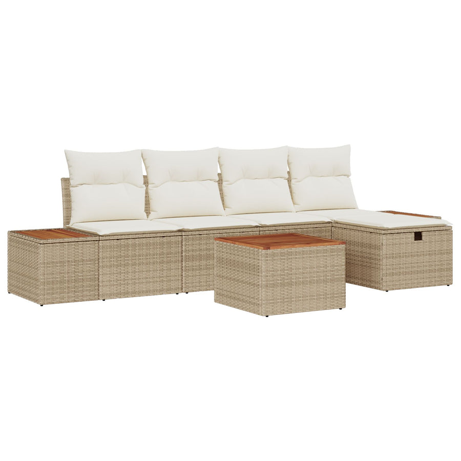 6-Delige Tuin Sofa Set Met Kussens Beige Poly Rattan