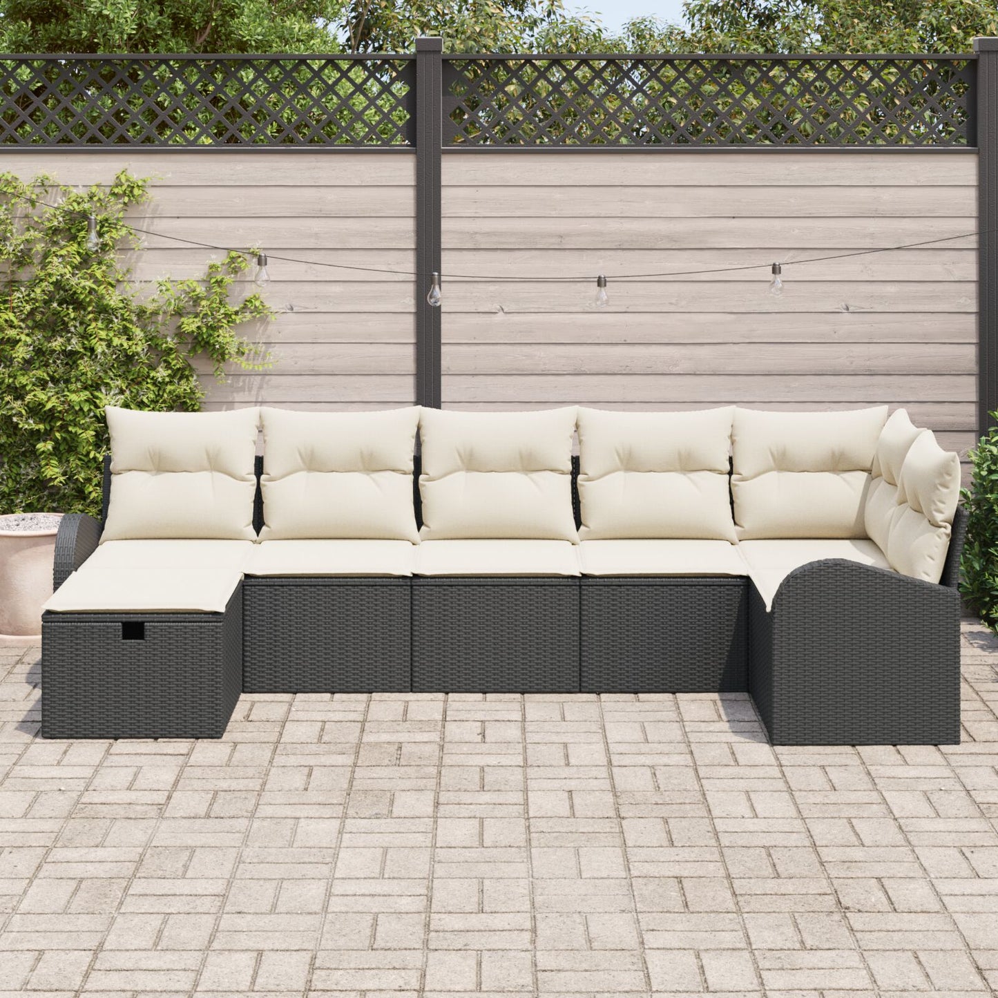 7 Delige Tuin Sofa Set Met Kussens Zwart Poly Rattan
