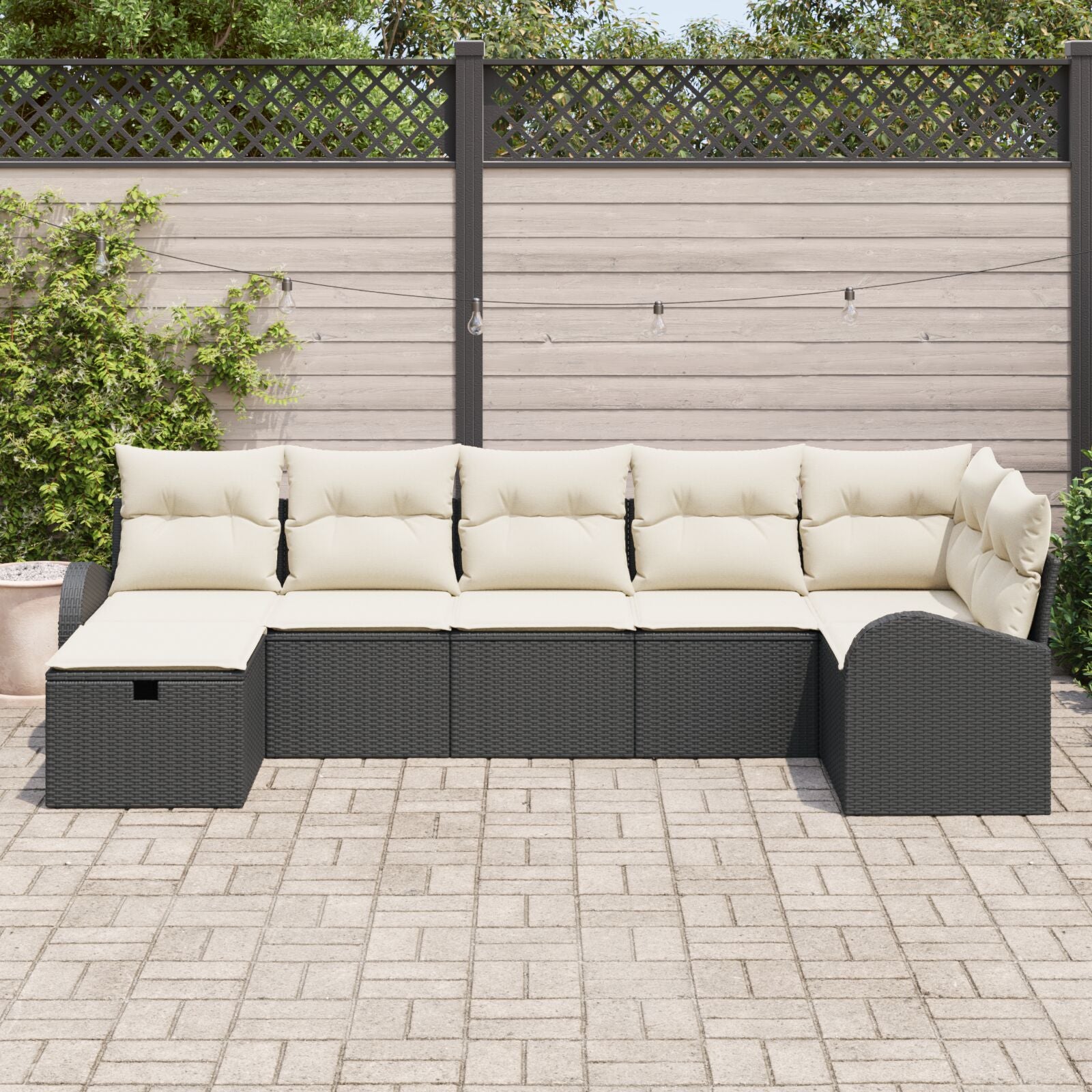 7 Delige Tuin Sofa Set Met Kussens Zwart Poly Rattan