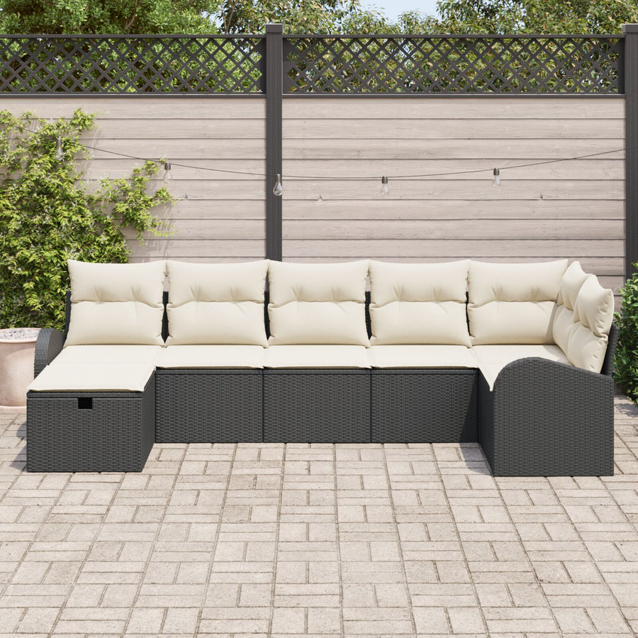 7 Delige Tuin Sofa Set Met Kussens Zwart Poly Rattan