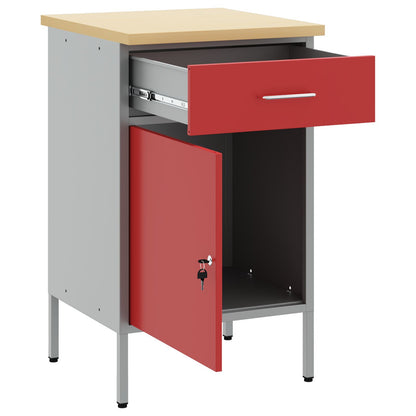 Werkcabinet 50X55X84 Cm Staal Rood en grijs Werkcabinet met 1 lade en 1 deur
