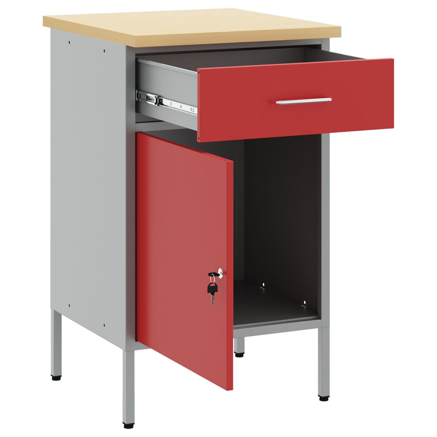 Werkcabinet 50X55X84 Cm Staal Rood en grijs Werkcabinet met 1 lade en 1 deur