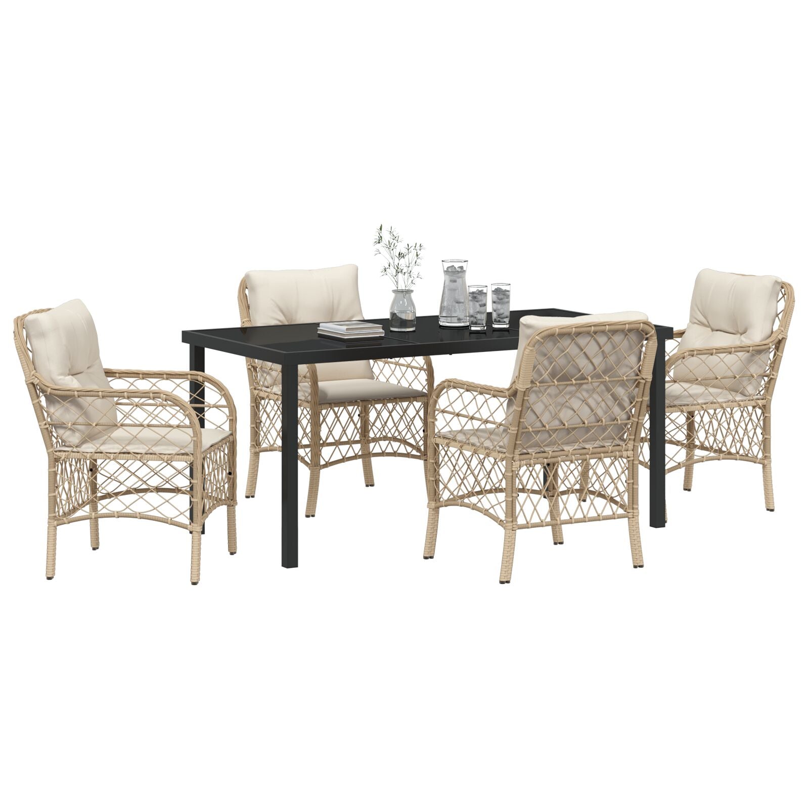 5-Delige Tuin Eetset Met Kussens Beige Poly Rattan
