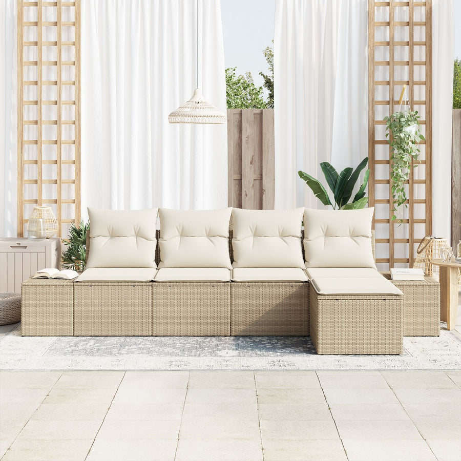 5-Piece Tuin Sofa Set Met Kussens Beige Poly Riet