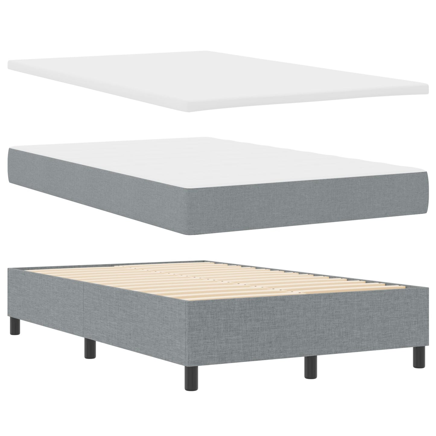 Boxspring Bed Met Matras Stof Lichtgrijs 120 x 200 cm Lijnen ontwerp