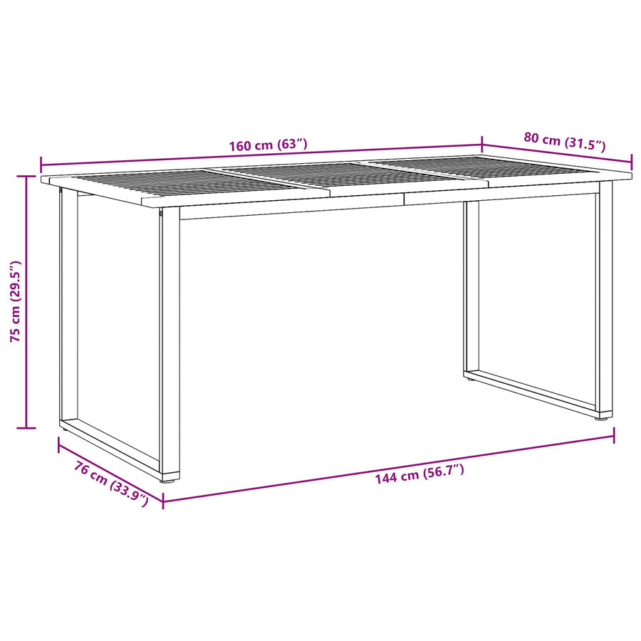 Tuin Eettafel Staal & Massief Acaciahout 160 x 80 x 75 cm Overhangend ontwerp