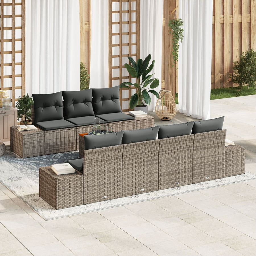 8-Delige Tuinbankset Met Kussens Grijs Poly Rattan Acacia