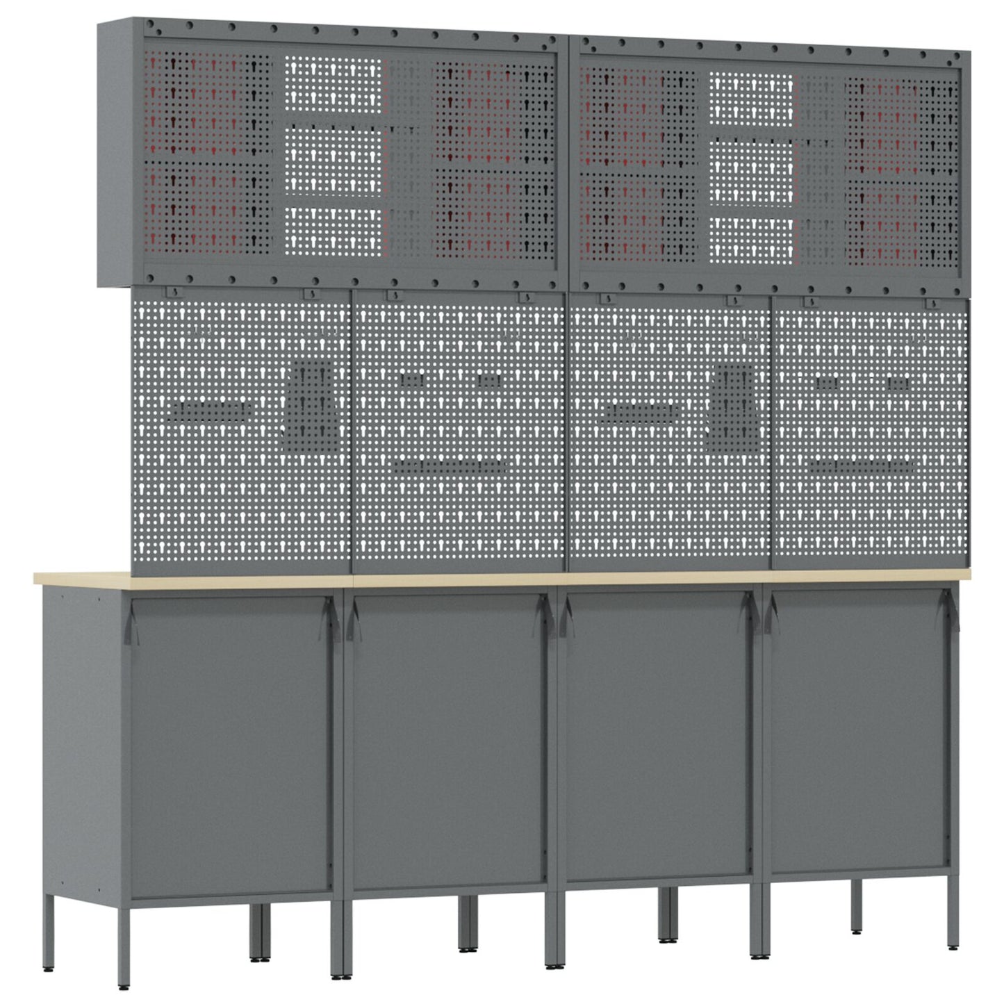 10-Delige Werkcabinet En Pegboard Set In Het Van Mdf En Metaal 4x (84 cm) Rood 6x cabinet + 6x pegboard