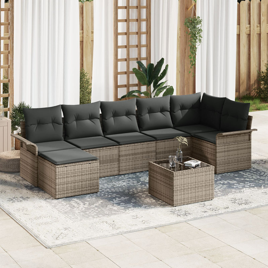 7-Delige Tuin Sofa Set Met Kussens Zwarte Poly Rattan
