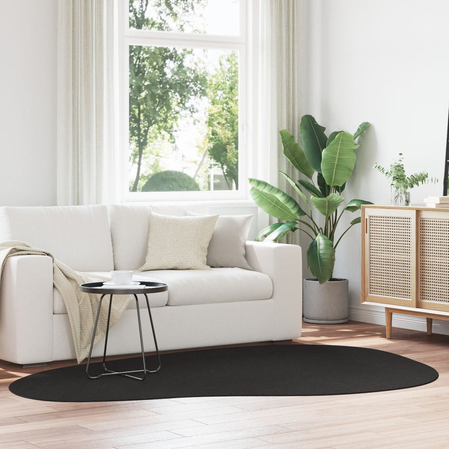 Vloerkleed 'Huarte' Korte Pool Zacht En Wasbaar Zwart 160 x 230 cm Ovaal-Wave rand