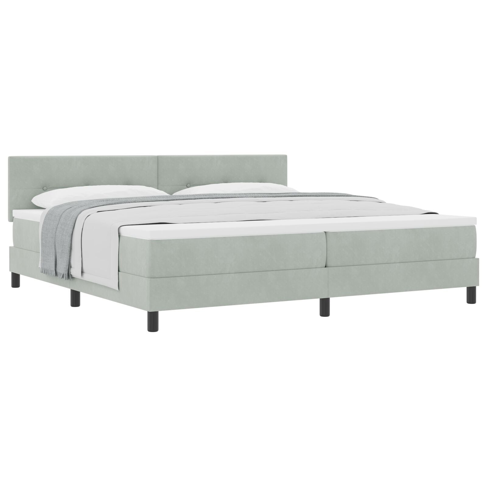 Boxspring Bed Met Matras Licht Grijs 200X200 Cm Fluweel Blauw