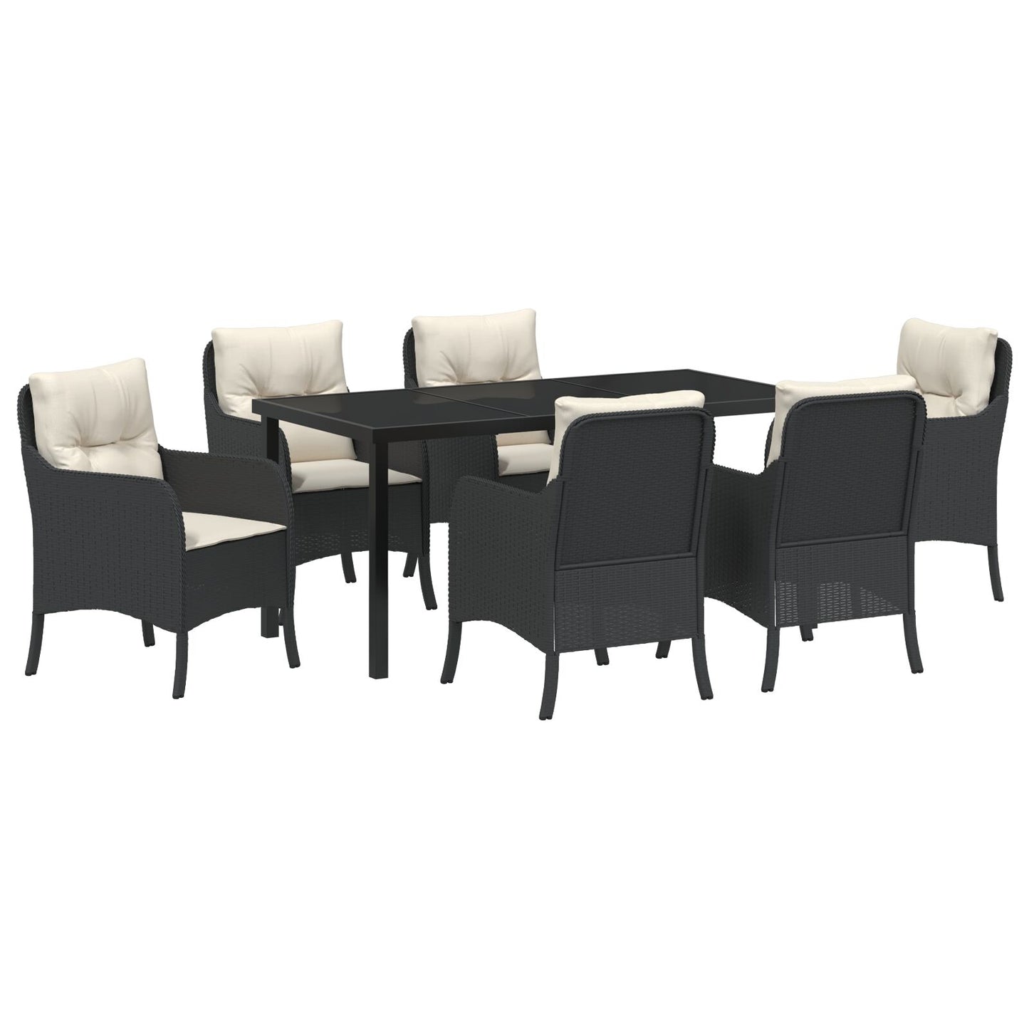 7-Delige Tuin Eetset Met Kussens Zwart Poly Rattan